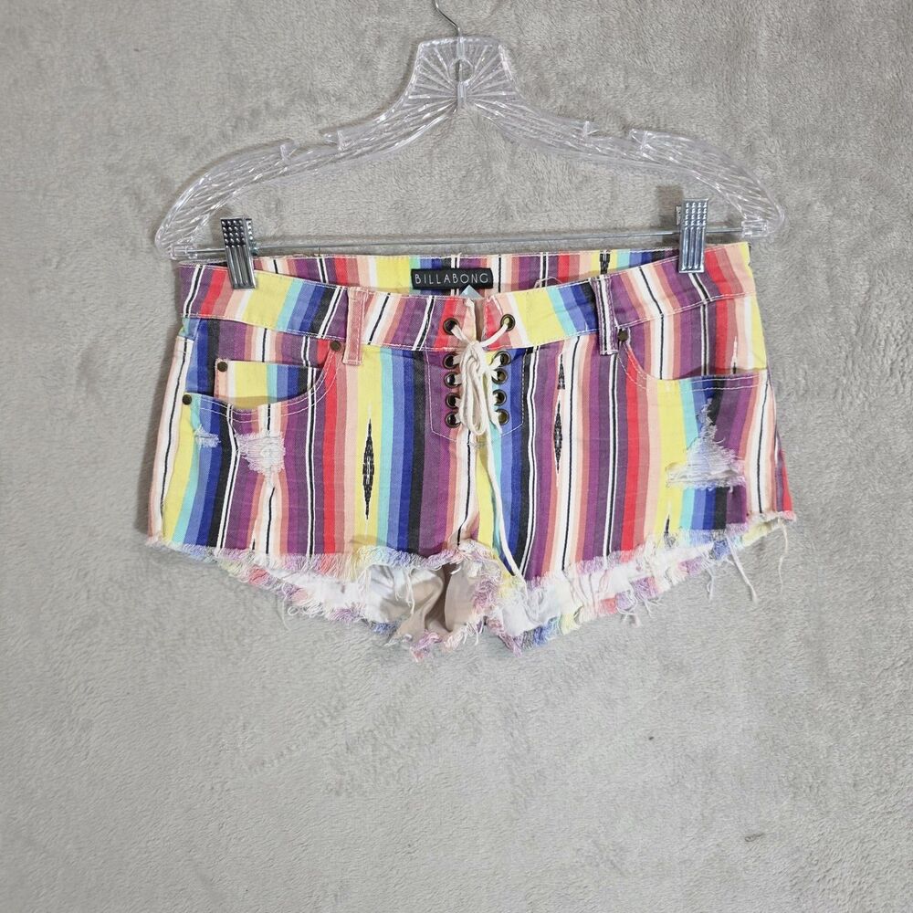 Billabong Denim Fray Striped Shorts Sz 5